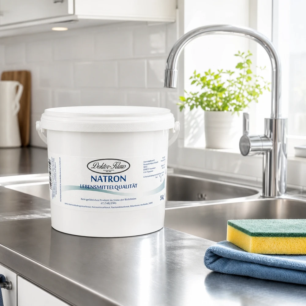 Hydrogenuhličitan sodný 5kg Doktor-Klaus Großer Natron Vorrat 5kg Doktor Klaus im robusten Plastikeimer für professionelle Küchenreinigung