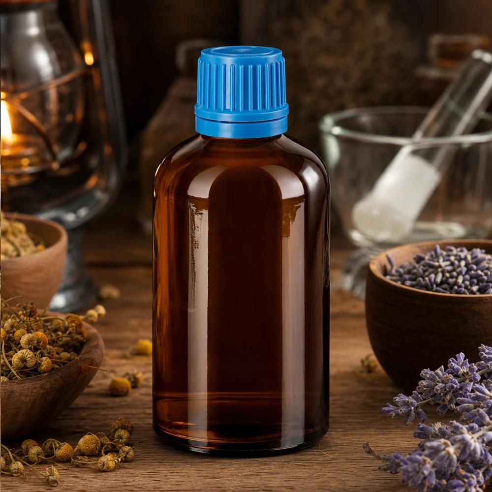 Professionelle 100ml Glasflasche mit 11mm Schraubgewinde ideal für Qualitätskontrolle