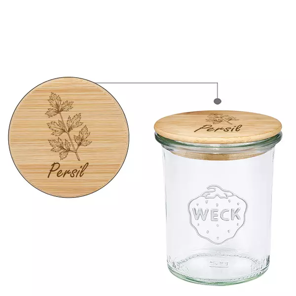 Couvercle en bois "Persil" avec WECK verre plongeant 160ml Couvercle en bois "Persil" avec WECK verre plongeant 160ml