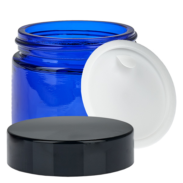 Skleněná dóza 60ml modrá s vkládacím víčkem UNiTWIST. Skleněná dóza 60ml modrá s vkládacím víčkem UNiTWIST.
