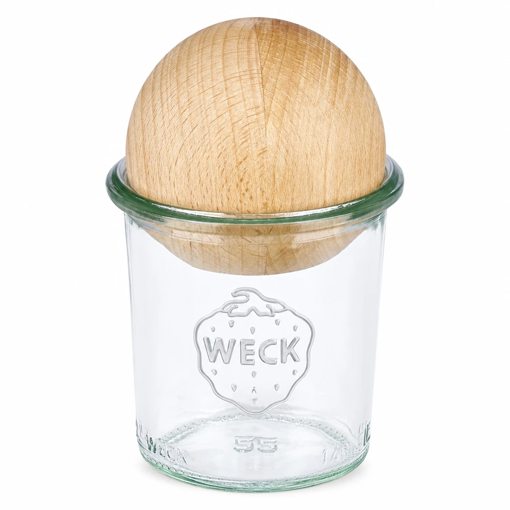 140ml kelímky WECK RR60 s dřevěnou kuličkou buk WECK Sturzglas 140ml RR60 mit Buchenkugel-Deckel aus Holz für Aufbewahrung und Einmachen