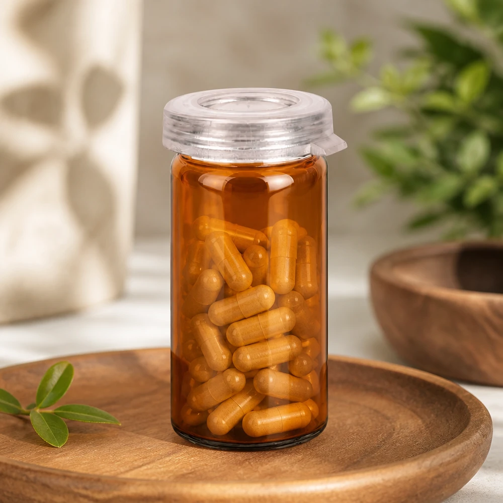 Stolní/rolovací nádobka s okrajem 5 ml čirá s nacvakávacím víčkem Zylindrisches Rollrandglas 5ml aus Braunglas mit kindersicherem Schnappdeckel befüllt