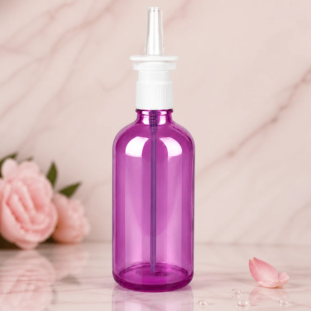 100ml lahvička s nosním rozprašovačem bílá/transparentní standardní PurpleLine UT18/100 Pharmazeutische 100ml Flasche in Violett mit professionellem Sprühsystem für Nasen und Rachenraum