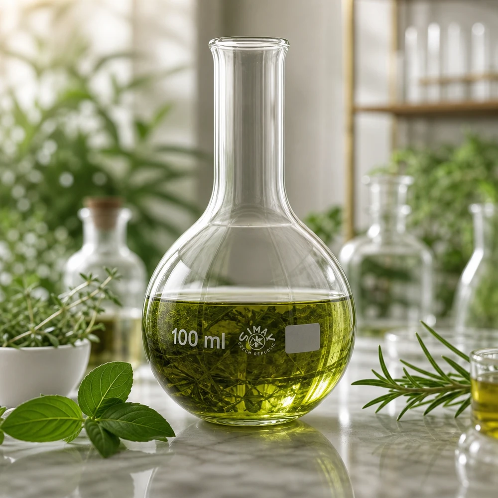 Stojatá baňka 100 ml s úzkým hrdlem Forschungskolben 100ml Enghals für Analyse von Heilpflanzen und natürlichen Wirkstoffen