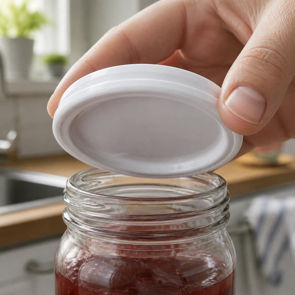 Víčko 82mm BioSeal bílé (TO82) UNiTWIST UNiTWIST TO82 bílé víčko BioSeal bez BPA a NI pro sklenici na marmeládu s červeným obsahem