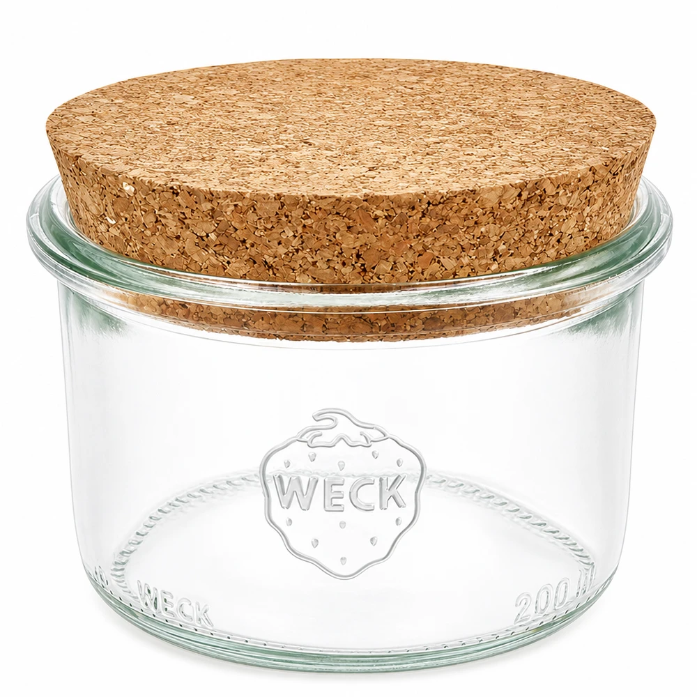 WECK Sturzglas 200ml RR80 mit natürlichem Korkverschluss transparent Einmachglas Vorratsglas