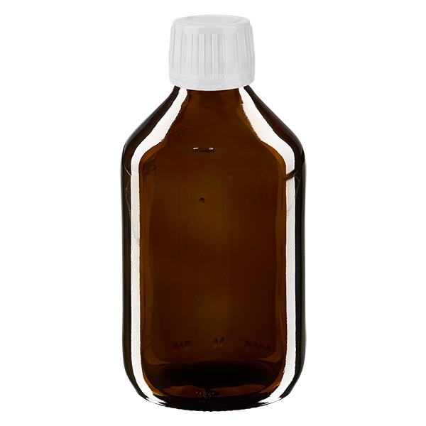 250ml lahvička na léky hnědá, bílý uzávěr s kroužkem proti neoprávněné manipulaci ApoGlas. 250ml lahvička na léky hnědá, bílý uzávěr s kroužkem proti neoprávněné manipulaci ApoGlas.