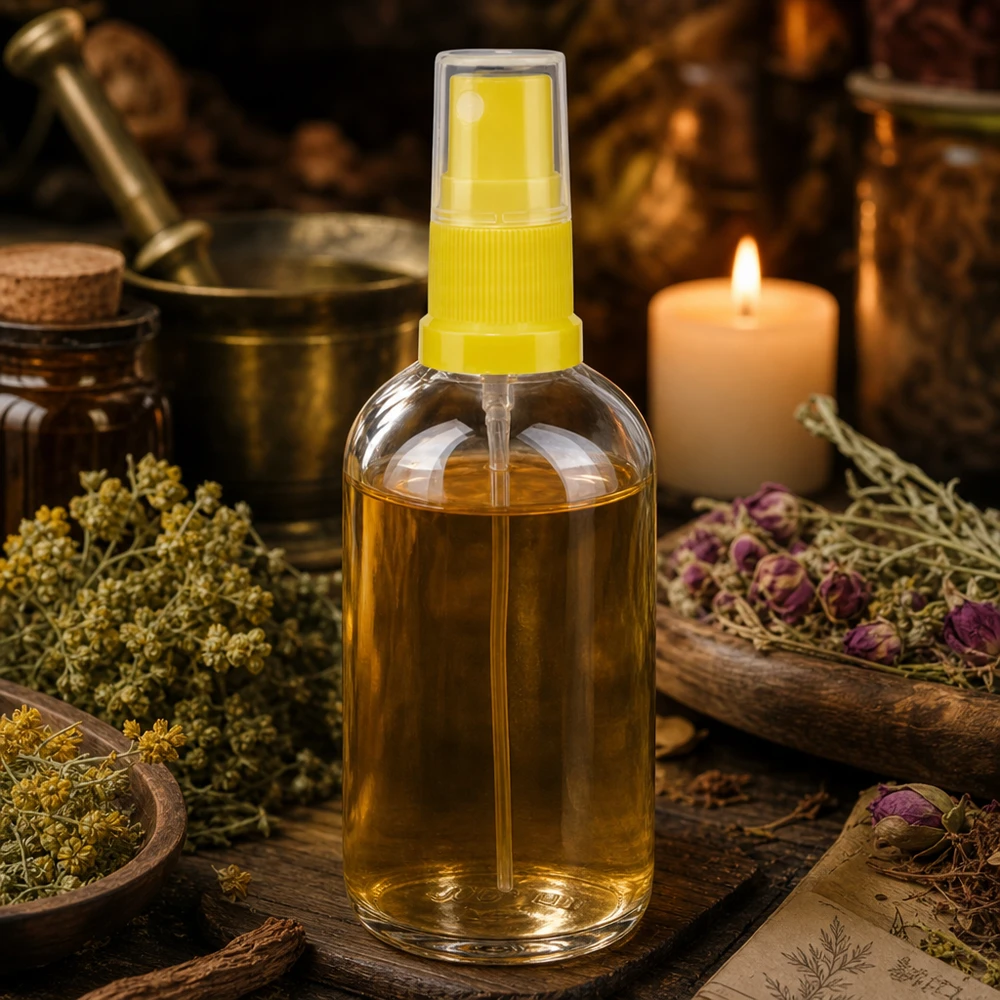 100ml láhev s rozprašovačem žlutá/průhledná standardní uzávěr ClearLine UT18/100 Aromatherapie-Sprühflasche 100ml gelb transparent ClearLine mit botanischer Dekoration