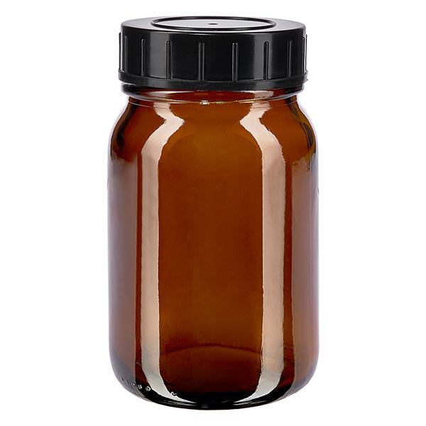 200ml l&#225;hev s &#353;irok&#253;m hrdlem z jantarov&#233;ho skla se &#353;roubovac&#237;m uz&#225;v&#283;rem.