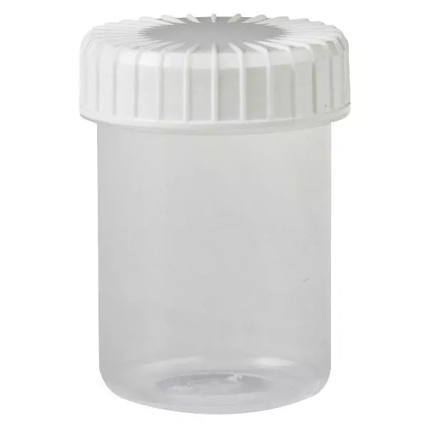Průhledná šroubovací dóza 40 ml s černým víčkem s drážkou