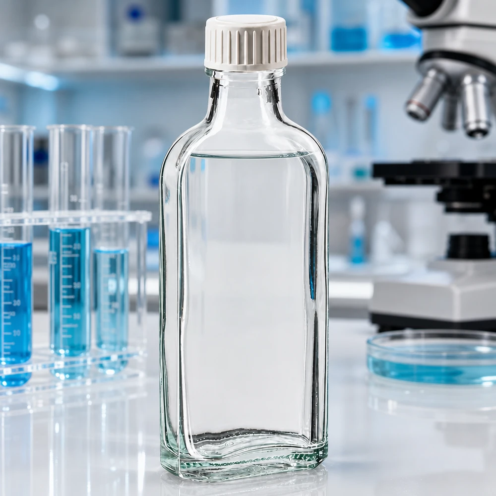 Transparente Meplat Glasflasche 100ml mit weißem Kunststoffdeckel für pharmazeutischen Einsatz
