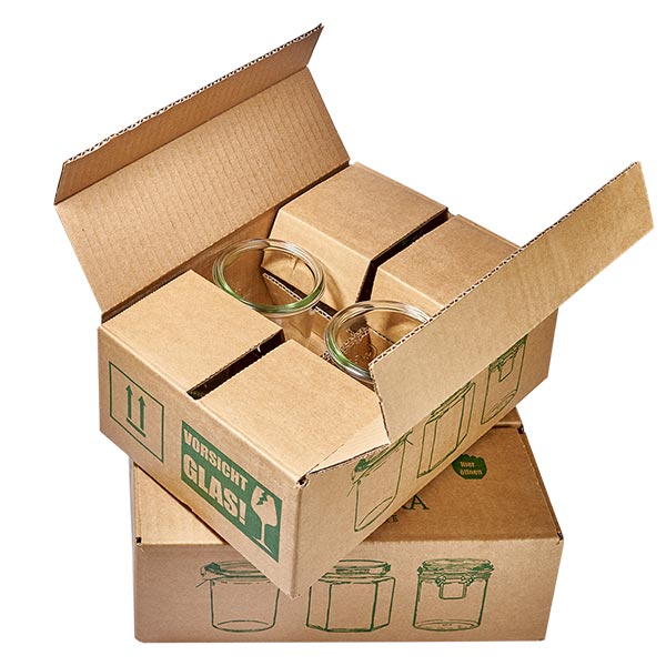 75ml tulipánová dóza se skleněným víčkem WECK RR40 WECK Tulpenglas 1062ml RR100 Versandverpackung Karton mit Schutzpolsterung für sicheren Transport der Einmachgläser