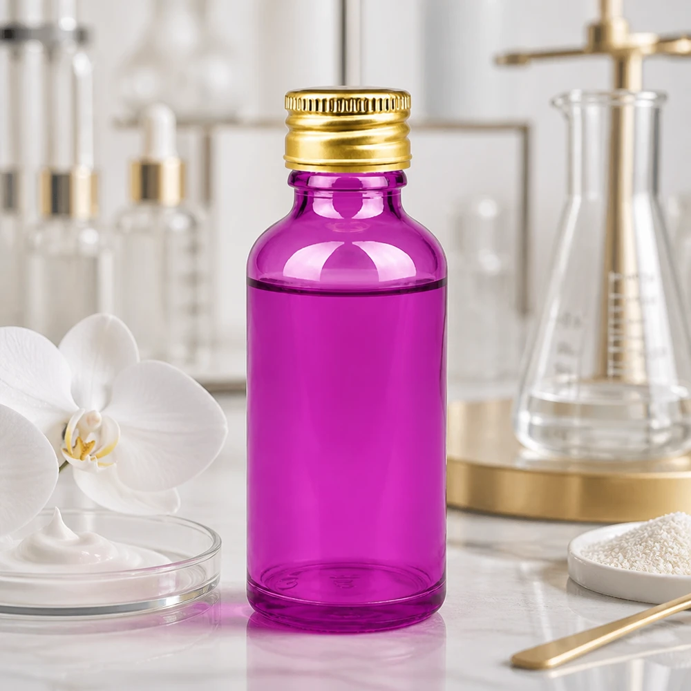 Nachfüllbare 50ml Glasflasche in Purple mit wiederverwendbarem Aluminiumdeckel für nachhaltige Verpackung