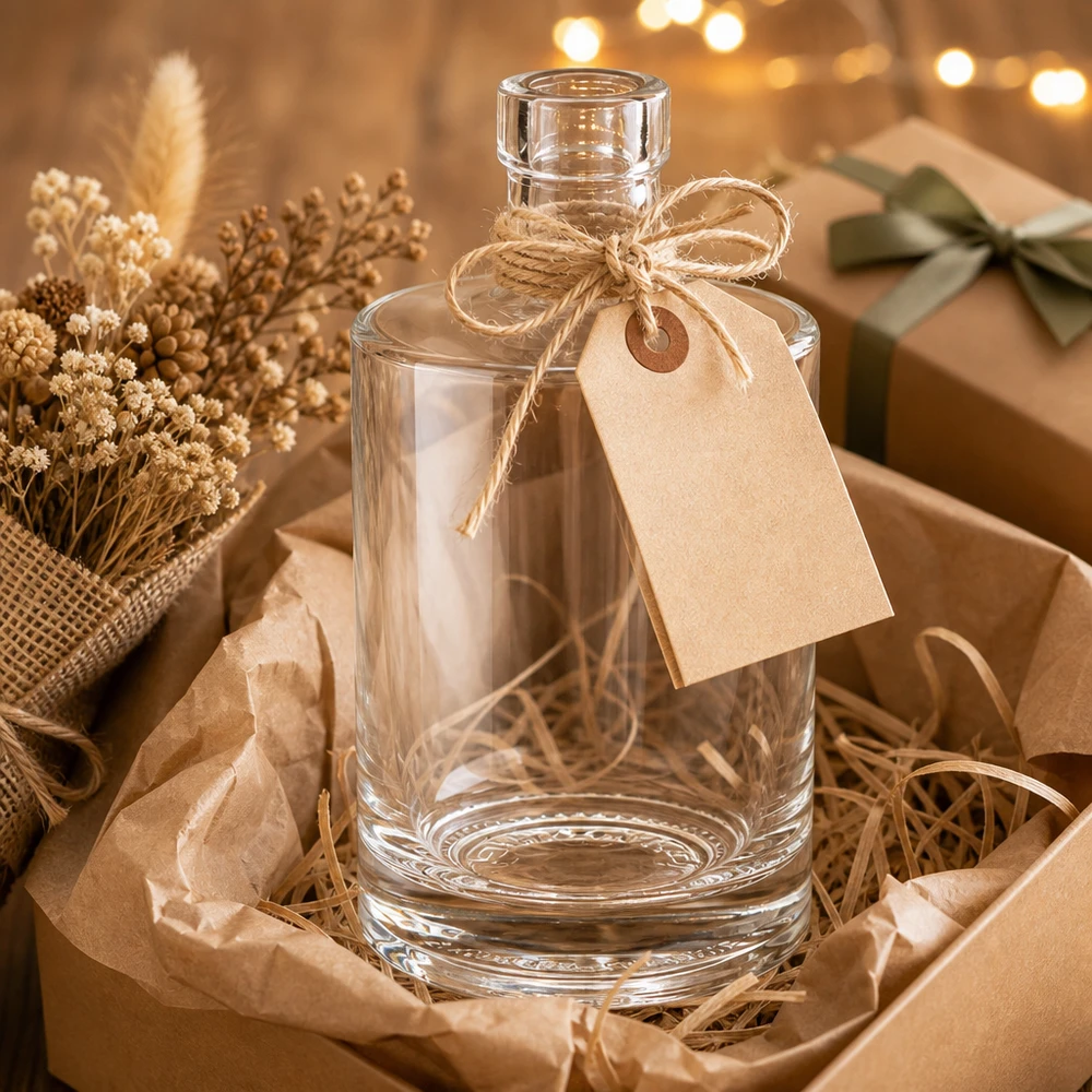 500ml Glasflasche Marie als Geschenkidee mit Kraftpapier-Anhänger und Juteschnur in rustikaler Verpackung