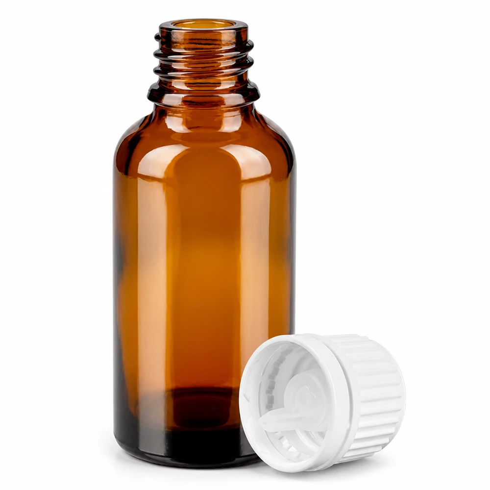 Kompakte Tropfflasche BrownLine Serie 30ml mit weißem OV Verschluss für Laborbedarf