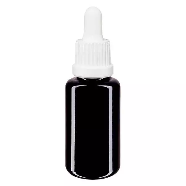 Lékárenská lahvička fialová 20ml pipeta bílá s uzávěrem s ochranou proti manipulaci Lékárenská lahvička fialová 20ml pipeta bílá s uzávěrem s ochranou proti manipulaci
