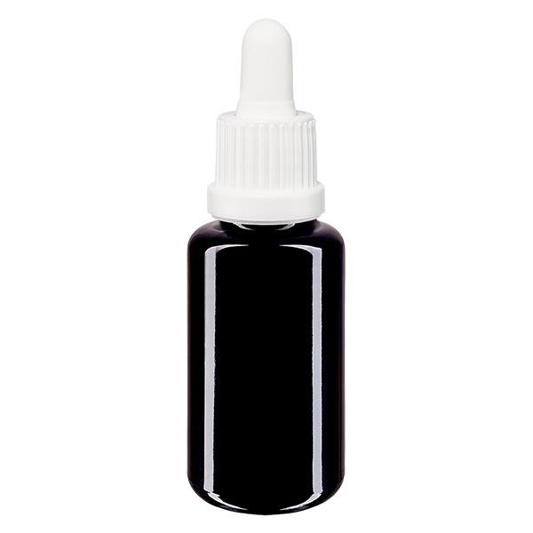 Lékárenská lahvička fialová 20ml pipeta bílá s uzávěrem s ochranou proti manipulaci Lékárenská lahvička fialová 20ml pipeta bílá s uzávěrem s ochranou proti manipulaci