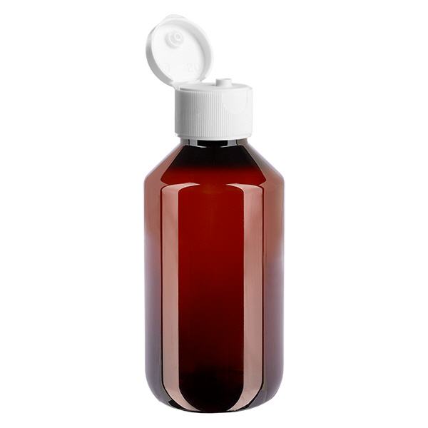 PET láhev 200 ml s bílým flip-top uzávěrem. PET láhev 200 ml s bílým flip-top uzávěrem.