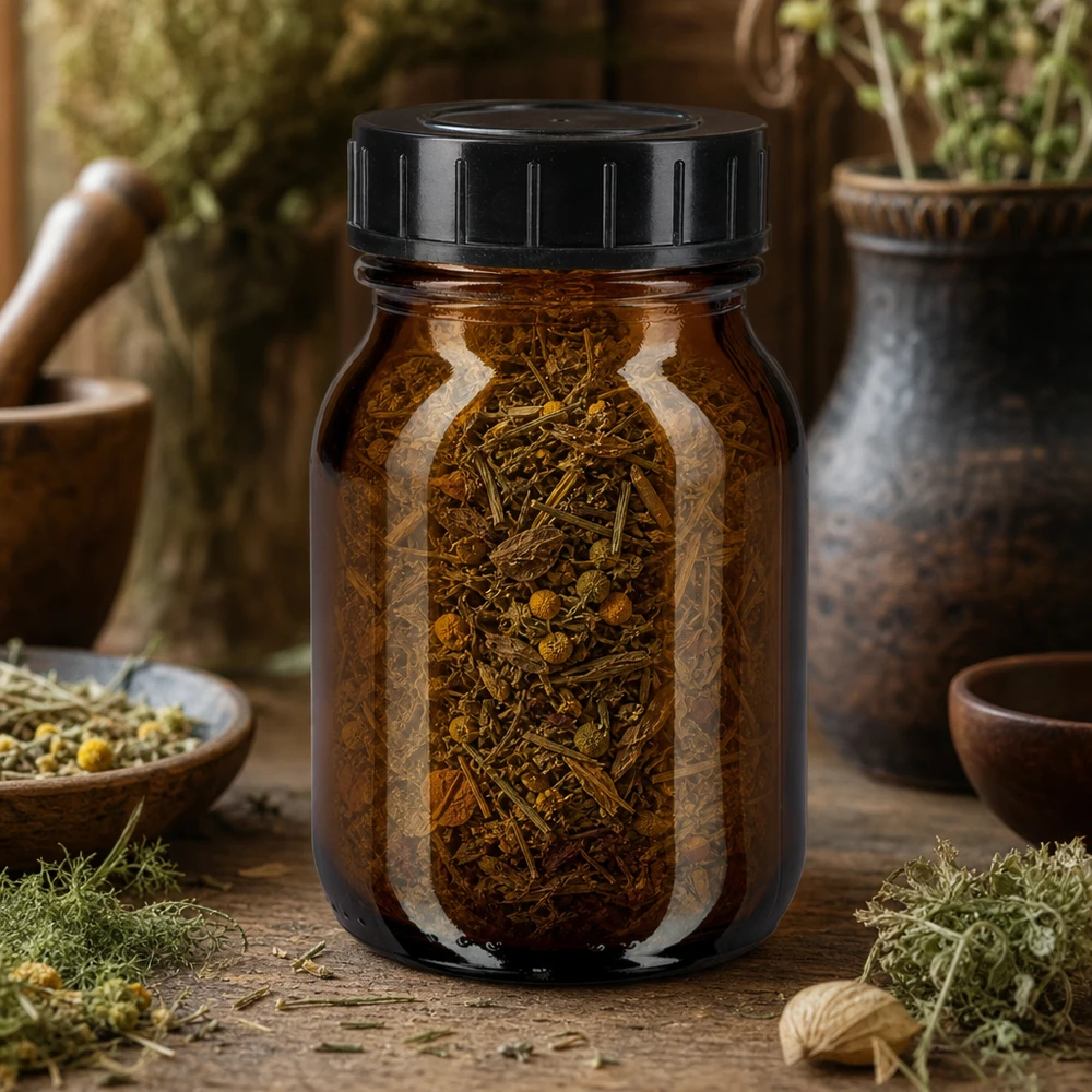 75ml láhev se širokým hrdlem z jantarového skla se šroubovacím uzávěrem. Vielseitige 75ml Weithalsflasche Braunglas mit dichtem Verschluss für Küche und Hausapotheke