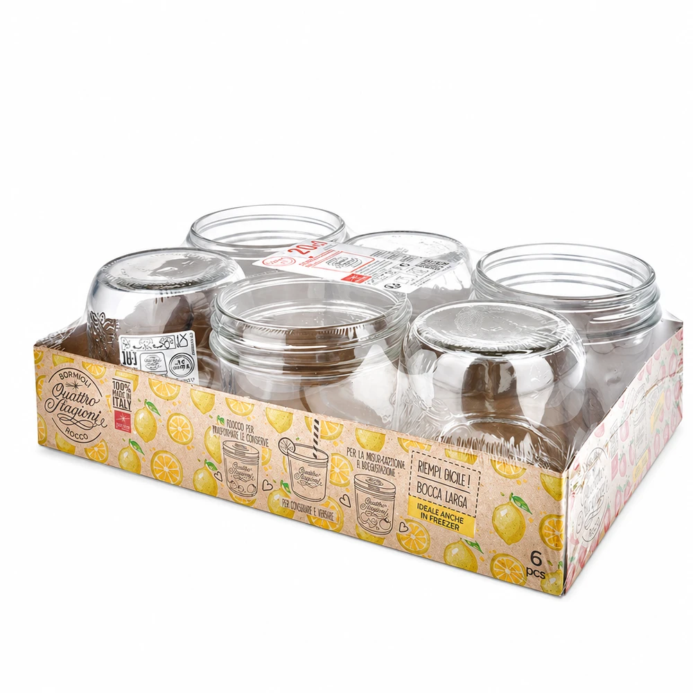 6er Set 200ml Quattro Stagioni Einmachgläser mit Deckeln in Verkaufsverpackung für Konservierung und Aufbewahrung