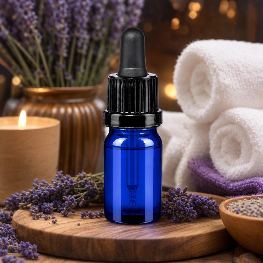 5ml pipetovací láhev černá s tamper-evidentním uzávěrem BlueLine UT18/5 Dunkelblaue Glasflasche 5ml mit kindersicherem Verschluss OV BlueLine UT18/5