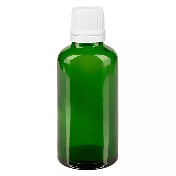 Lékárenská lahvička zelená 50ml kapátko 1,2mm bílý uzávěr proti neoprávněné manipulaci. Lékárenská lahvička zelená 50ml kapátko 1,2mm bílý uzávěr proti neoprávněné manipulaci.