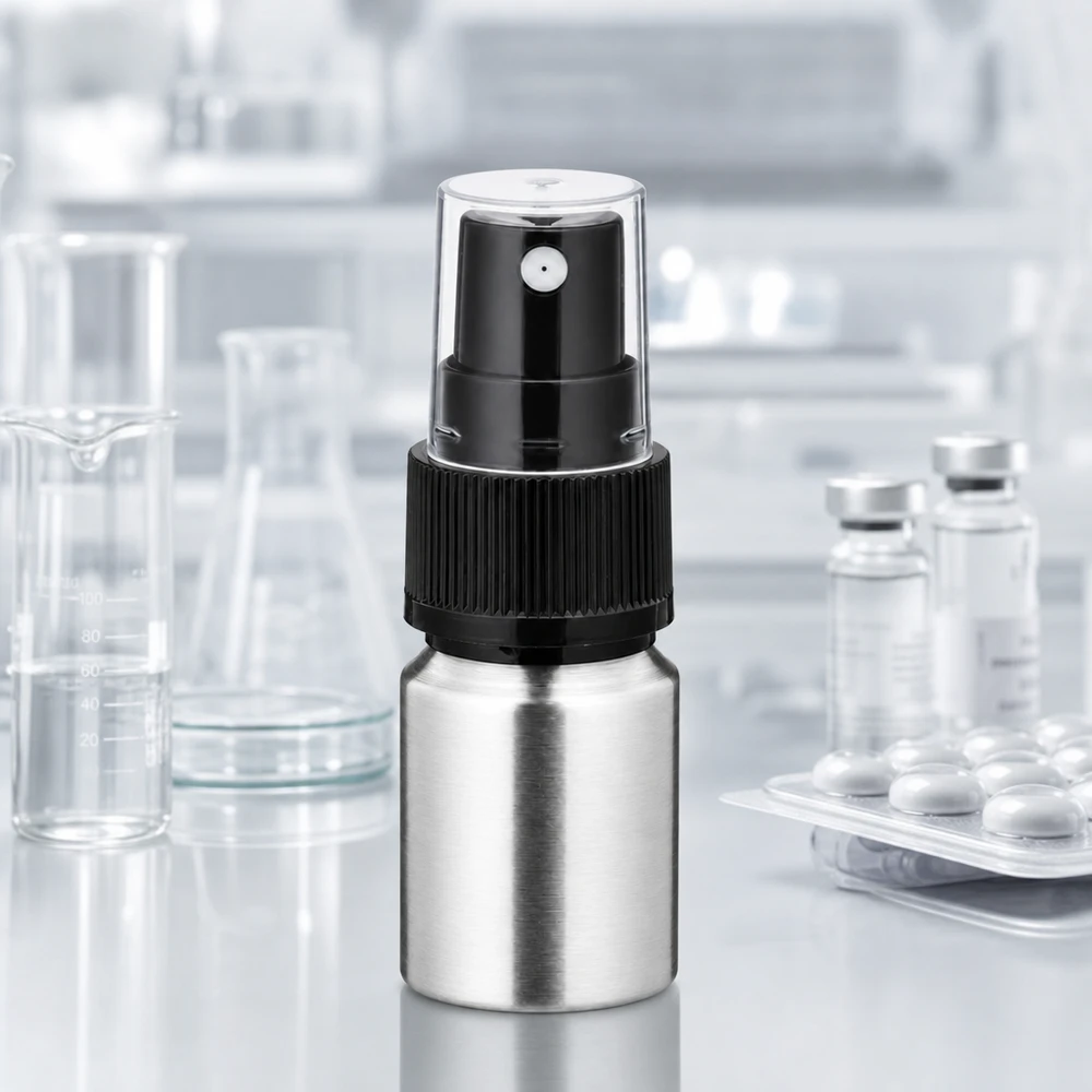Hliníková leštěná lahvička o objemu 10 ml s rozprašovačem. Nachfüllbare 10ml Aluflasche mit Pumpzerstäuber - umweltfreundliche Lösung für Parfüm und Öle