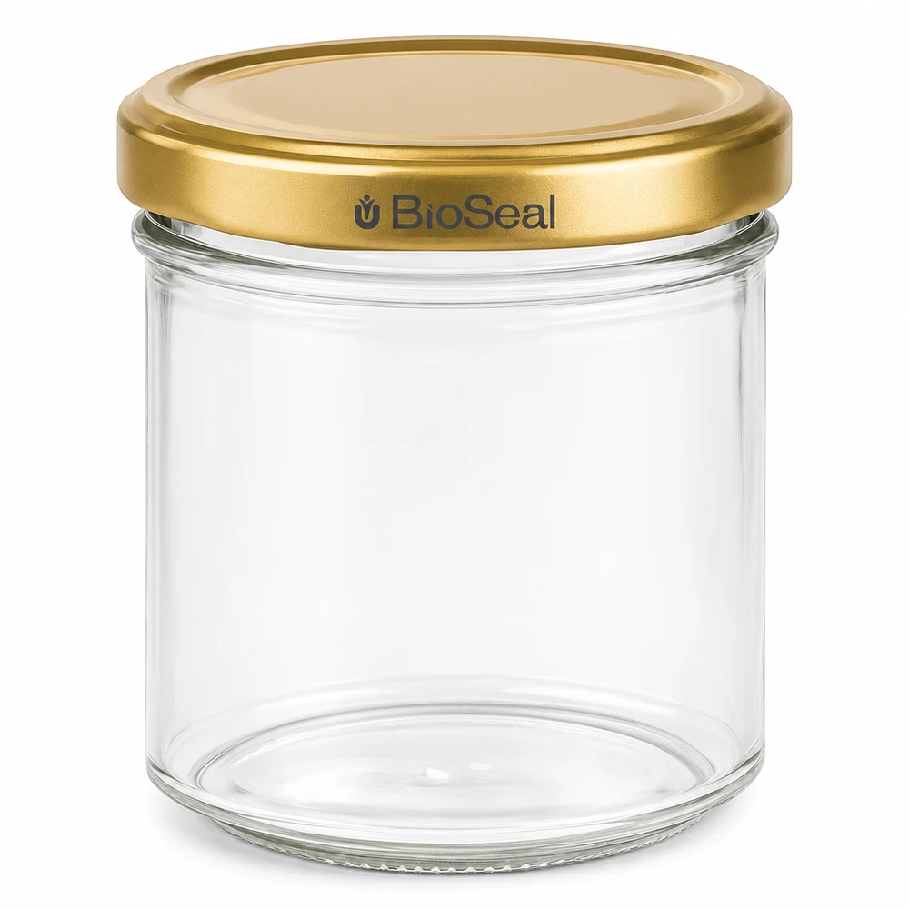 200g Honigglas mit goldenem Deckel BioSeal UNiTWIST 200g Honigglas leer mit goldenem Schraubdeckel BioSeal transparent Glasbehaelter fuer Honig Marmelade