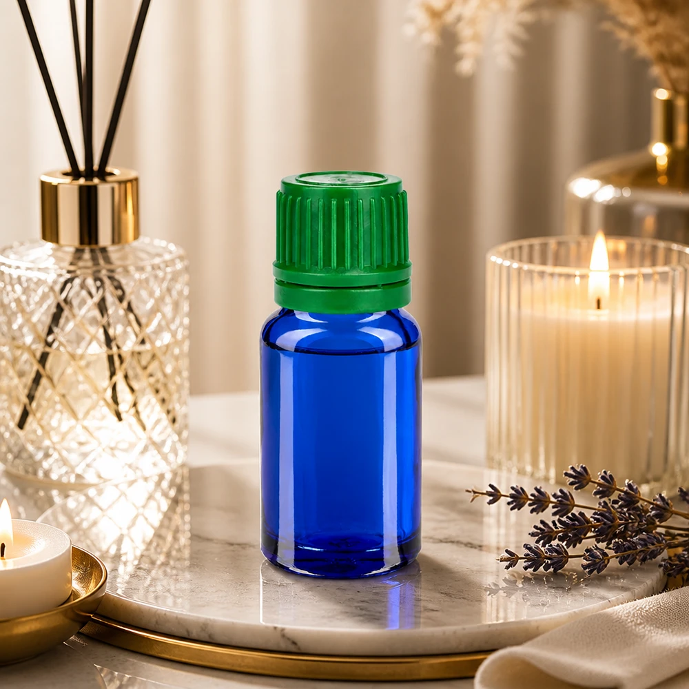 10ml Violettglas-Optik Flasche mit grünem Verschluss schützt Inhaltsstoffe vor Lichteinfällen