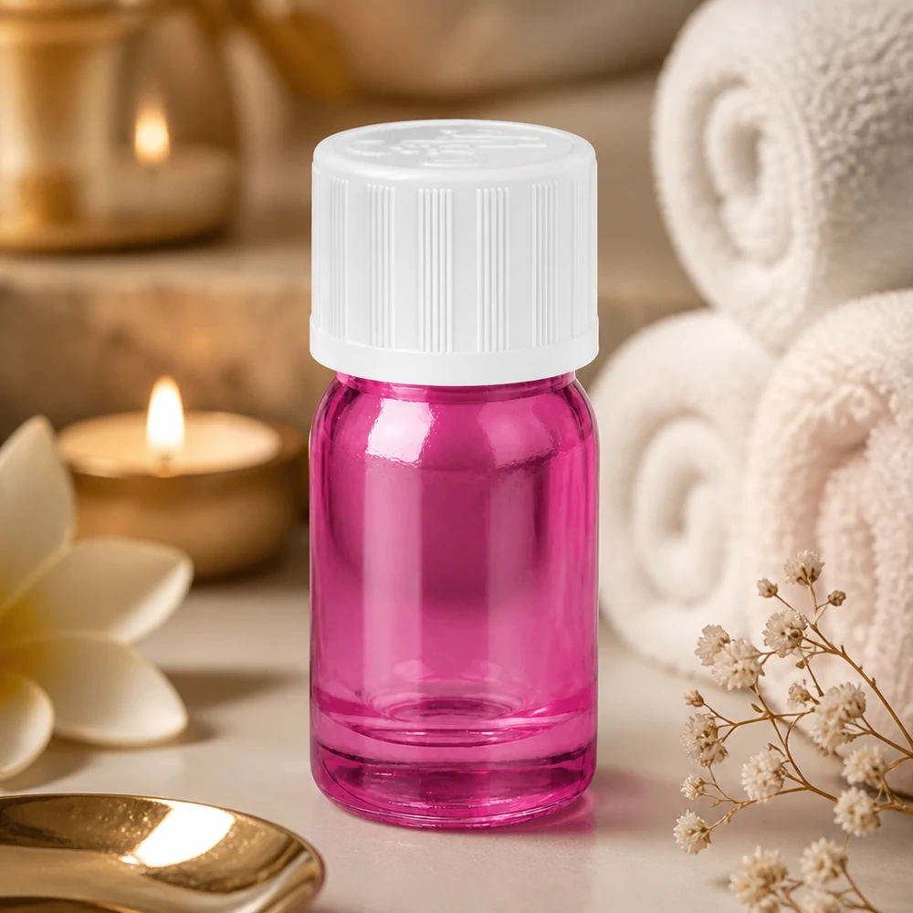 5ml lahvička s kapátkem 1,2 mm bílá standardní PurpleLine odolná proti otevření dětmi. UT18/5 Robuste 5ml Glasflasche mit weißem KiSi-Verschluss in violett für langfristige Lagerung