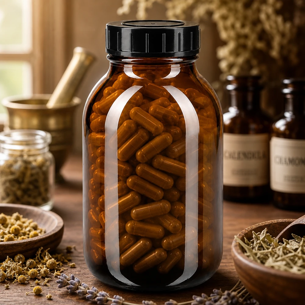 Lagerflasche 500ml Braunglas mit Weithalsbefüllung und kindersicherem Verschluss