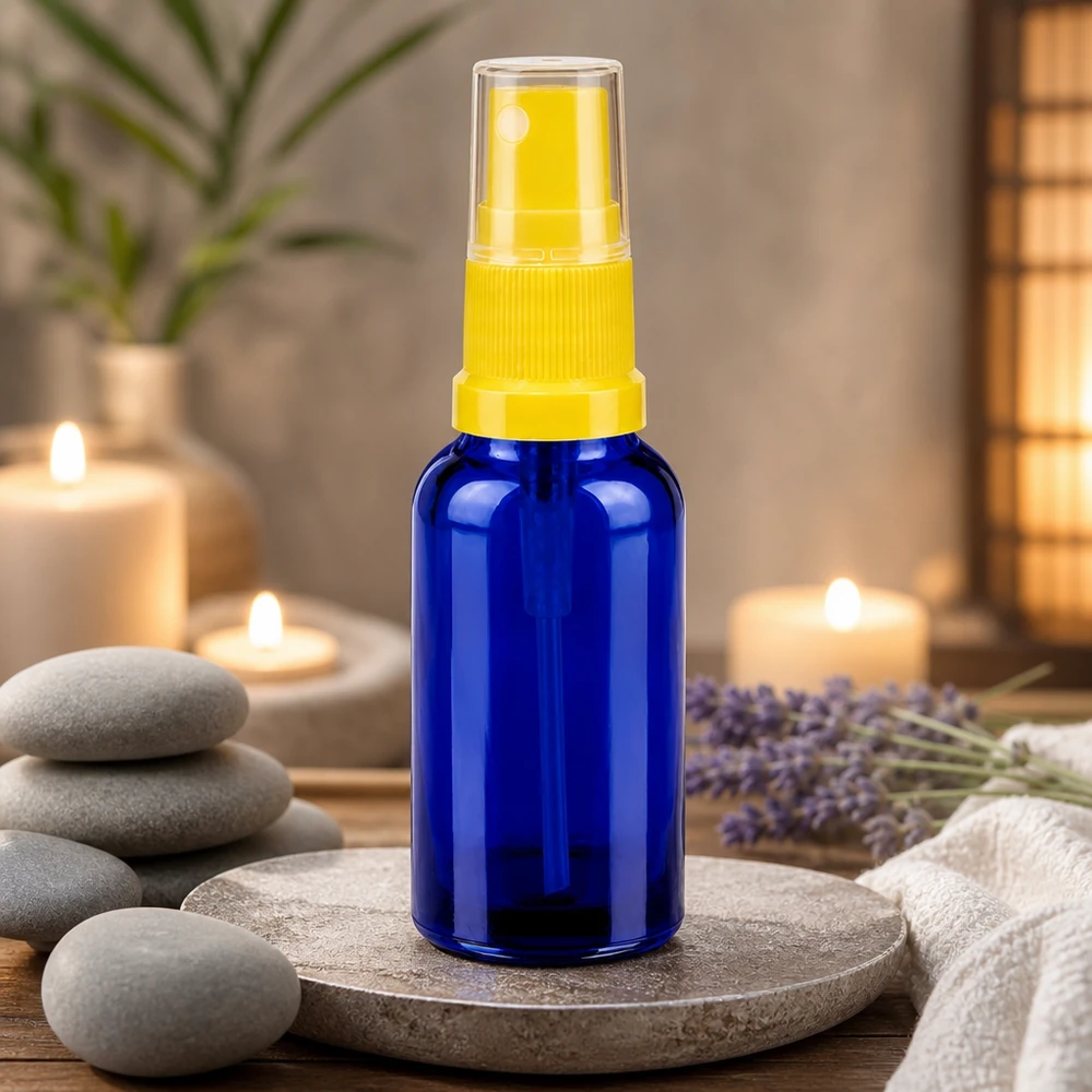 30ml lahvička s rozprašovačem žlutá/transparentní standardní uzávěr BlueLine UT18/30 Umweltfreundliche 30ml Glassprayflasche als nachhaltige Alternative zu Plastikflaschen