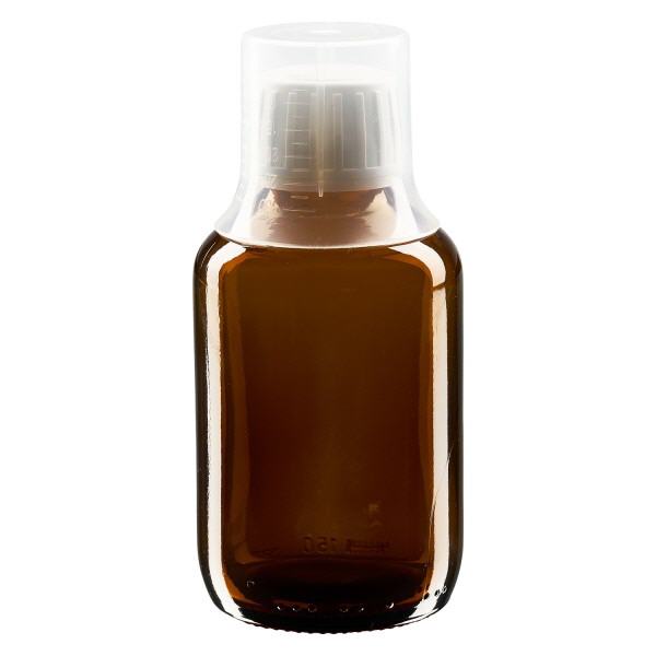 150ml lahvi&#269;ka na l&#233;ky hn&#283;d&#225;, s uz&#225;v&#283;rem proti otev&#345;en&#237; s d&#225;vkovac&#237;m kal&#237;&#353;kem 30ml ApoGlas