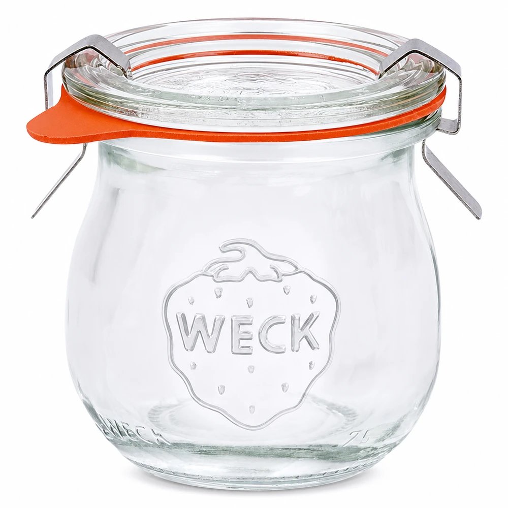 75ml tulipánová dóza kompletní WECK RR40 WECK Tulpenglas 75ml RR40 mit Glasdeckel und orange Gummiring Einmachglas für Konservierung und Aufbewahrung