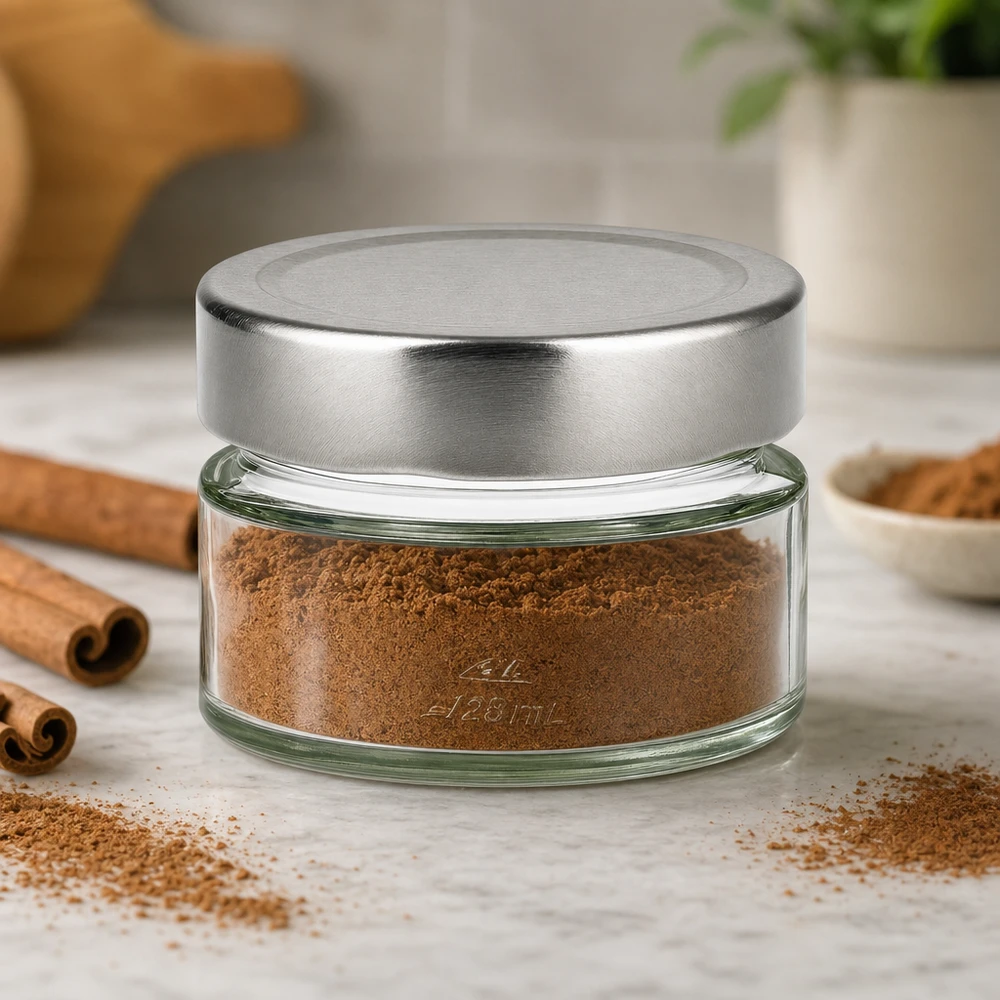 130ml kulatá sklenice + víčko BasicSeal stříbrné UNiTWIST