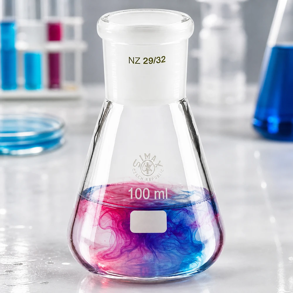 Erlenmeyerova baňka 100ml se standardním broušeným spojem (29/32) Erlenmeyerova baňka 100ml se standardním broušeným spojem (29/32)