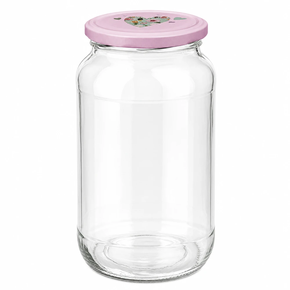 1062ml kulatá sklenice + víčko BasicSeal srdíčková růžová UNiTWIST 1062ml Rundglas mit BasicSeal Deckel Herz rosa Einmachglas Vorratsglas transparent leer