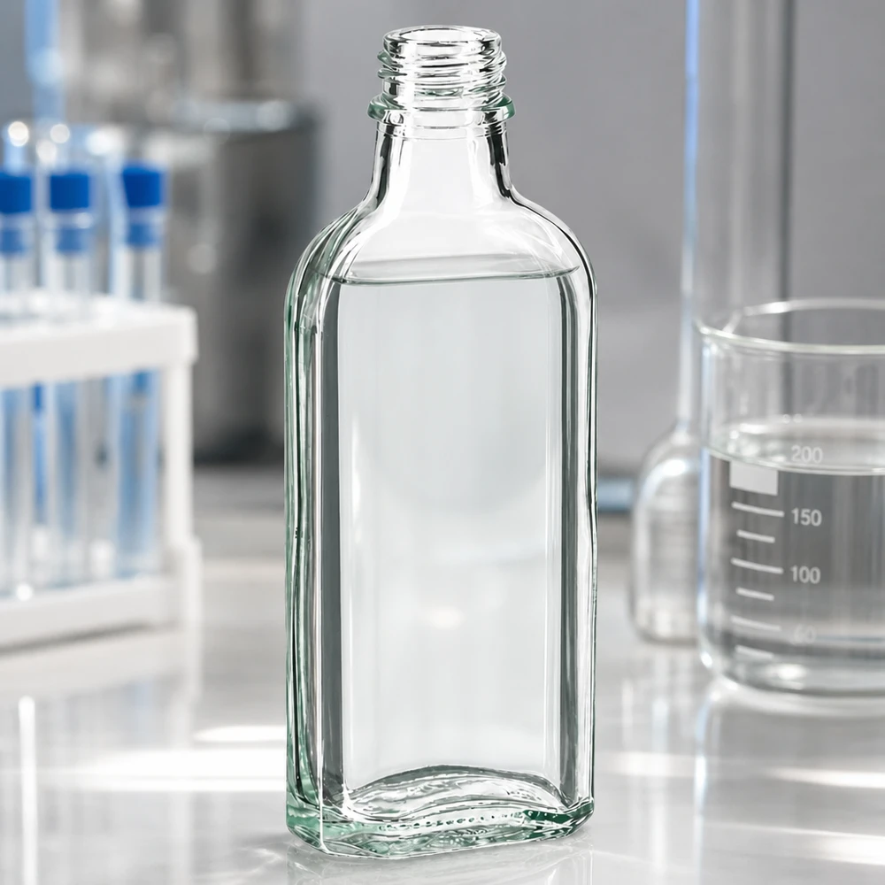 100 ml Laborflasche Meplat klar DIN22 mit charakteristischer Flachmann Form