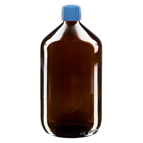 1000ml lahvička na léky hnědá, modrý uzávěr s tamper-evidentním kroužkem ApoGlas 1000ml lahvička na léky hnědá, modrý uzávěr s tamper-evidentním kroužkem ApoGlas