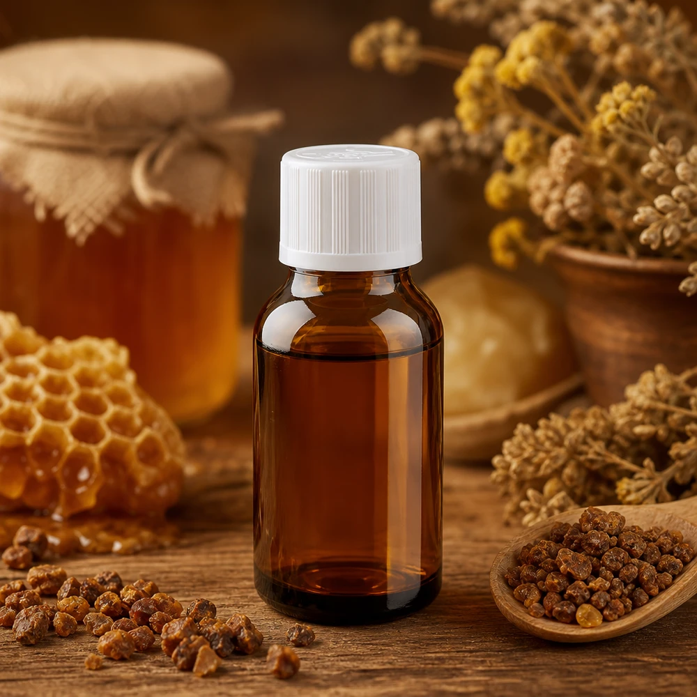 Lichtgeschützte Aufbewahrung für Bienenprodukte in brauner Apothekerflasche 15ml weißer Deckel
