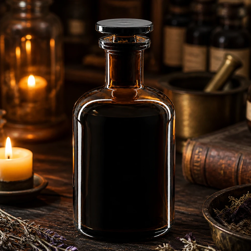 Láhev s kulatým ramenem 100ml hnědá s úzkým hrdlem skleněná zátka Braune Glasflasche 100ml Enghals mit Stopfen perfekt für Naturheilkunde und Homöopathie
