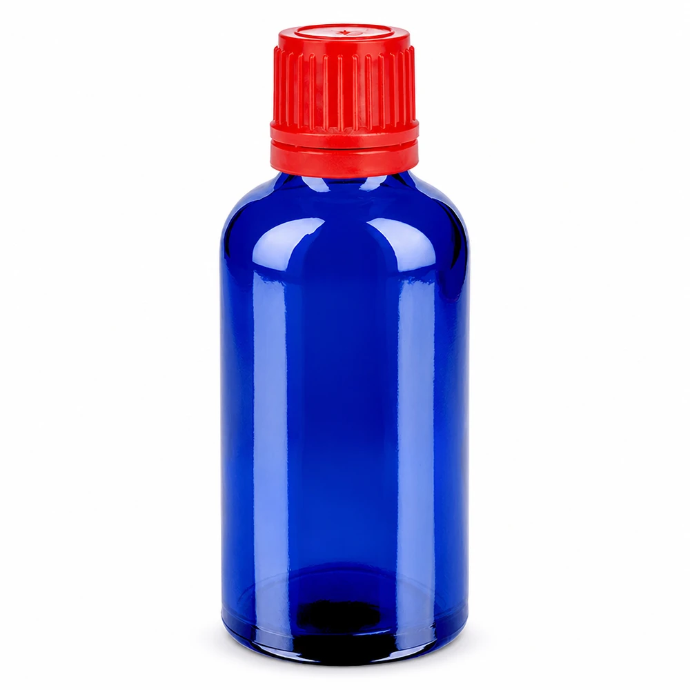 Kompakte 50ml Flasche blau transparent roter Verschluss 11mm SV BlueLine UT18