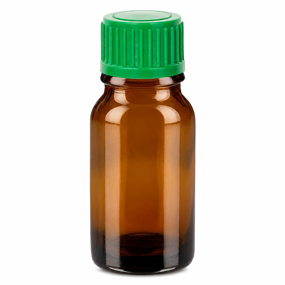 10ml lahvička s kapátkem 0,8 mm zelená standardní uzávěr BrownLine UT18/10 Kompakte 10ml Tropfflasche aus braunem Glas mit grünem Verschluss STD BrownLine