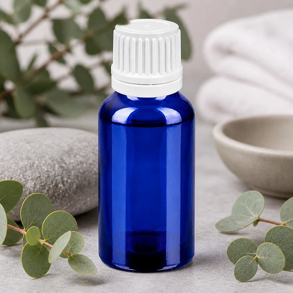 20ml lahvička s kapátkem 0,7mm bílá s uzávěrem s možností manipulace BlueLine UT18/20 20ml BlueLine Tropfflasche aus lichtschützendem Glas für UV-empfindliche Substanzen