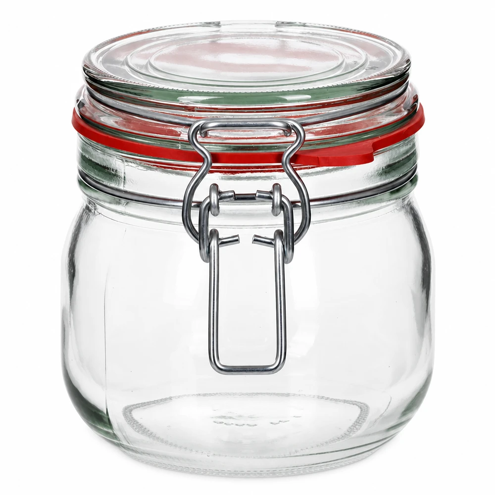 Durchsichtiges Vorratsglas 634ml mit UN-Kennzeichnung und Bügelverschluss
