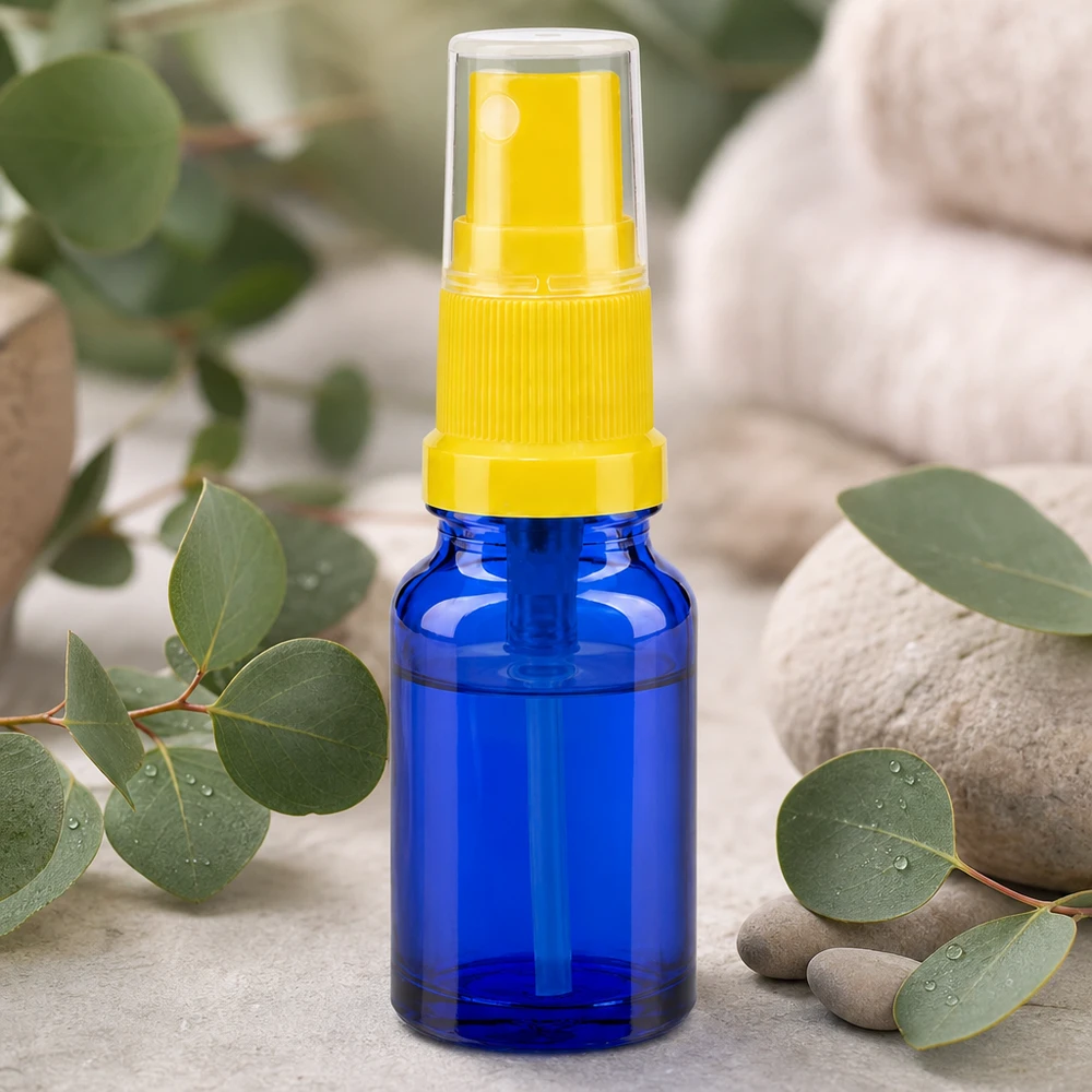 10ml Sprühflasche aus UV-Schutzglas mit gelbem Pumpaufsatz für lichtempfindliche Substanzen