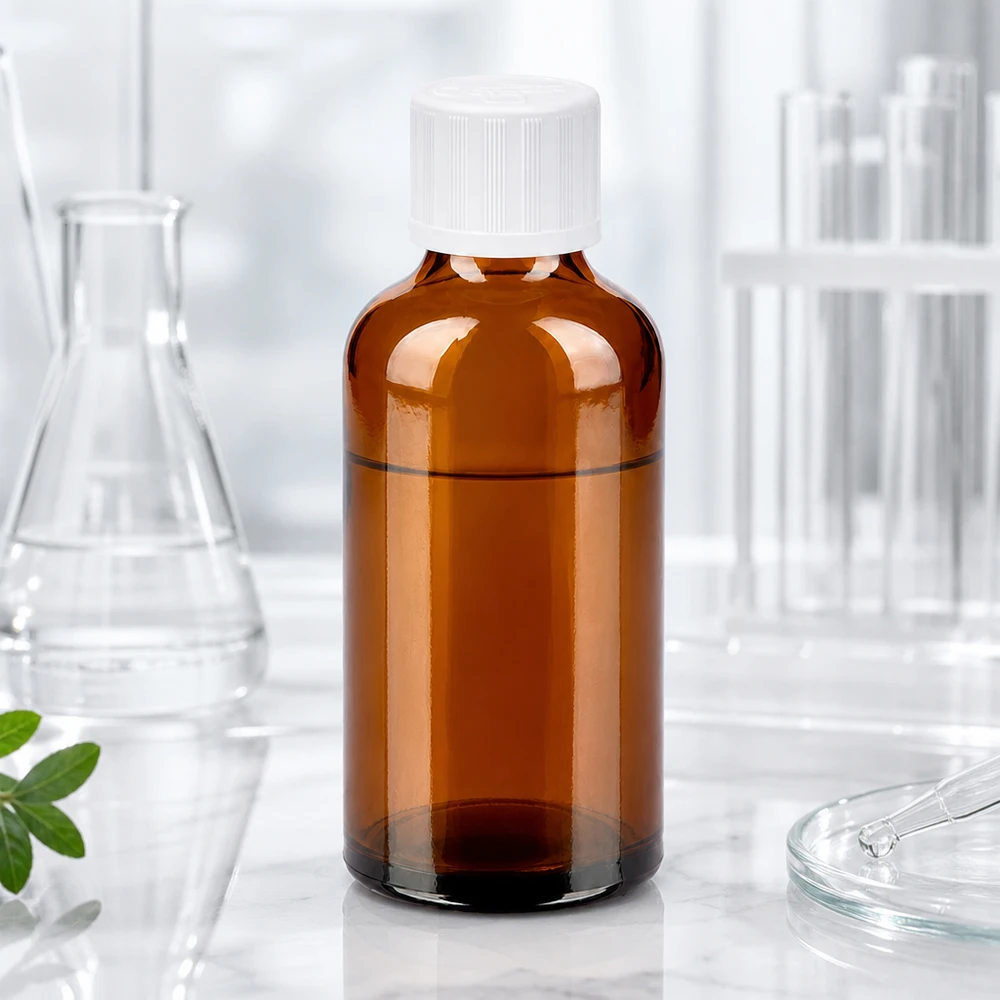 50ml láhev 11mm šroubovací uzávěr bílý standardní odolný proti otevření dětmi BrownLine UT18/50 50ml BrownLine Glasflasche mit 11mm Hals für präzise Füllmengen und Portionierung