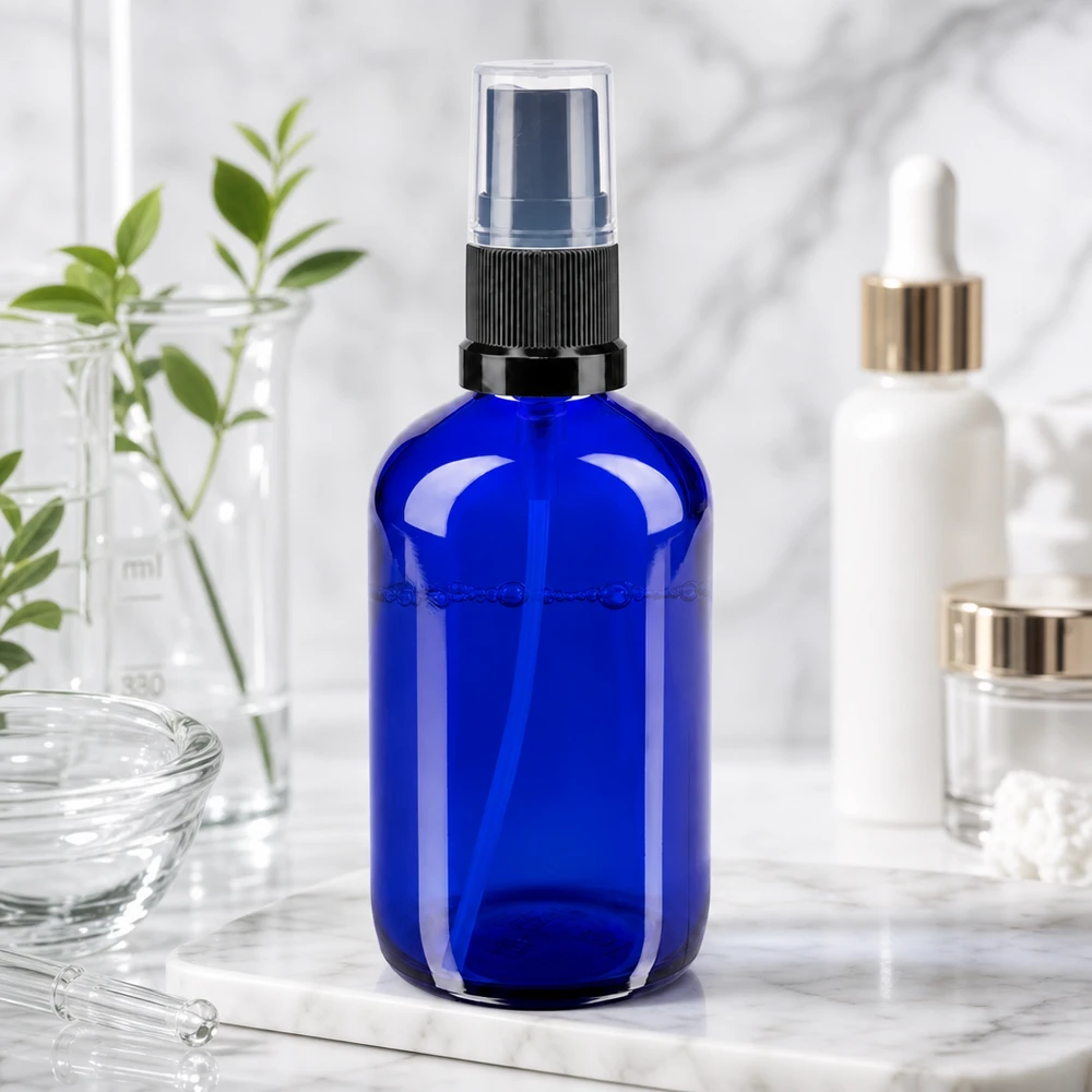 Professionelle 100ml Apotheker Sprayflasche in Blau mit Zerstäuber für Kosmetik und Pharmazie