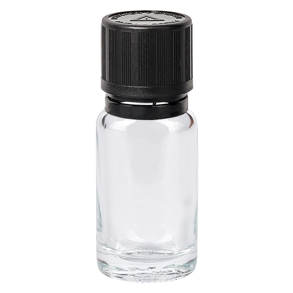 10ml lahvička s kapátkem 1mm černý uzávěr s ochranou proti manipulaci Dětská pojistka Výstražný symbol pro nevidomé ClearLine UT18/10