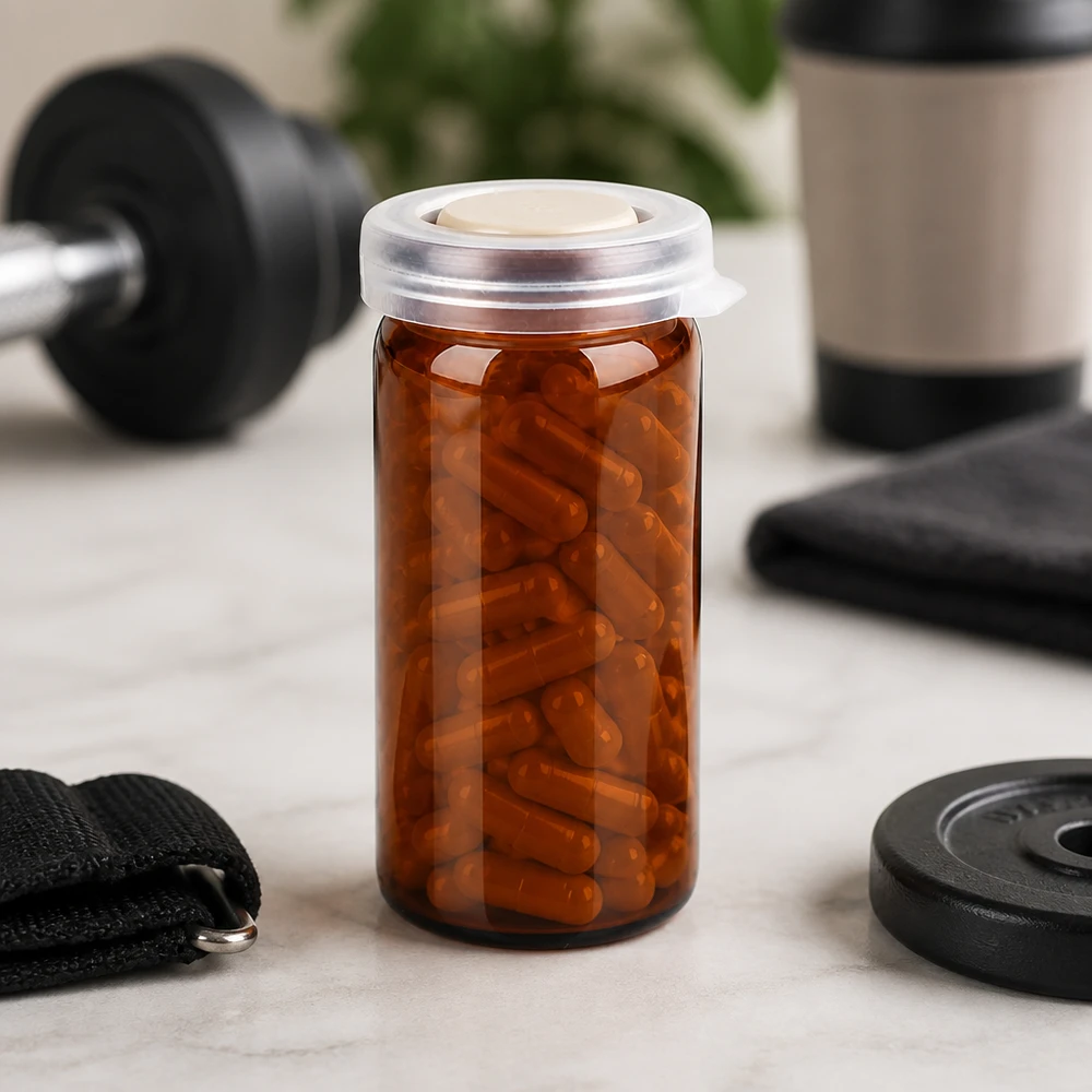 Tableta/rolovací nádobka s okrajem 10 ml hnědá s nacvakávacím víčkem Braunglas-Kapselgefäß 10ml mit Schnappverschluss ideal zur Aufbewahrung von Nahrungsergänzungsmitteln